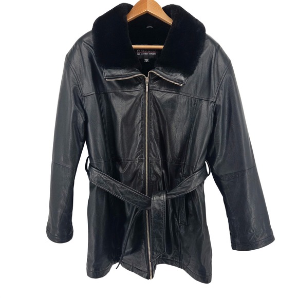 Wilsons Leather Jackets & Blazers - Wilsons Leather Womens Black Jacket‎ Faux Fur Collar Lining Belted Trench Coat M